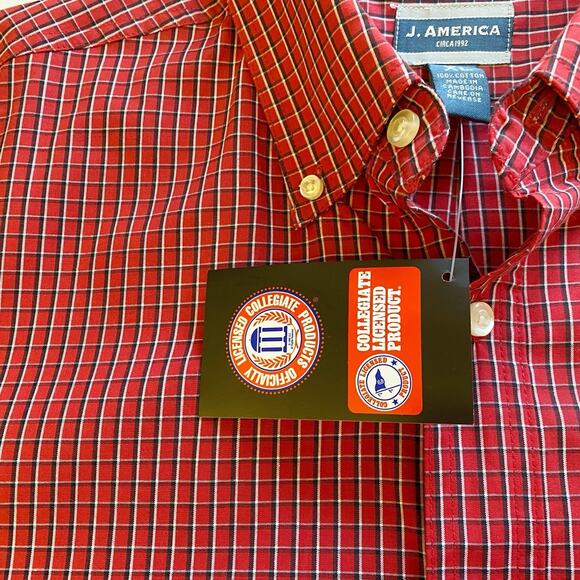 Ohio State Buckeyes Button Down Shirt Mens XL Red Plaid J.America Single Pocket - Picture 5 of 8